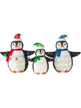 Festive 3-Piece LED Lighted Penguin Family Set - Weather Resistant Holiday Decor